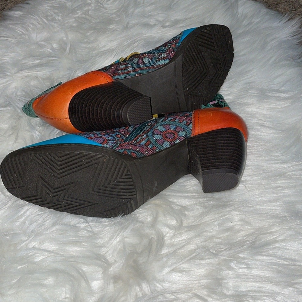 Socofy Patchwork Tapestry Leather Colorful Women's Ankle Boots - Picture 9 of 11